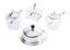 A FOUR-PIECE BREAKFAST SET, MAPPIN & WEBB
Set comprising of: a silver-plated butter dish (with interior glass bowl), a pair of cut-glass and silver-plated jam pots with lids and spoons, and a five-bar toast rack