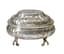 SILVER OVAL CAVIAR BOWL WITH A LID ON ROUNDED LEGS WITH A ROCAILLE DECOR.