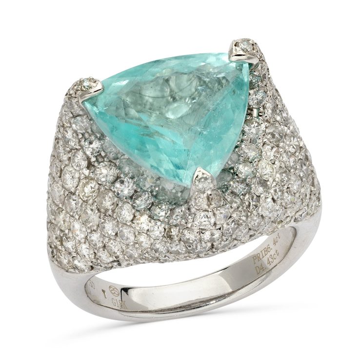 GIRONA PRIVÉ
18K WHITE GOLD 4.43 CT. DIAMOND AND 6.40 CT. PARAIBA TOURMALINE RING (WITH CERTIFICATE)