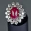 Ruby, diamonds and 18k white gold ring