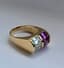 14K YELLOW GOLD, AMETHYST AND AQUAMARINE RING