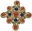 BROCHE / PENDENTIF VINTAGE EN OR JAUNE 18K CORAIL, LAPIS-LAZULI ET CHRYSOPRASE
