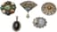 SET OF 4 SILVER BROOCHES AND 1 PENDANT WITH GEMSTONES