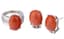 WHITE GOLD, DIAMONDS AND CORAL RING AND PAIR OF EARRINGS