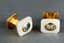 BLUE TOPAZ, CARNELIAN AND GOLD SHIRT BUTTONS, circa 1980
