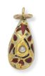 ‘ŒUF DE PÂQUES’ PENDENTIF RUSSE ANTIQUE EN OR 14K, ÉMAIL CLOISONNÉ ET PERLE