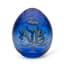 BLUE GLASS EASTER EGG WITH GILT DECOR AND CYRILLIC LETTERS