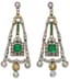 PAIR OF YELLOW AND WHITE GOLD, DIAMOND AND EMERALD DROP EARRINGS