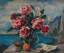 David BURLIUK (1882-1967) Peony bouquet with coastal panorama