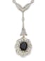 18K WHITE GOLD CHAIN WITH 18K WHITE AND YELLOW GOLD DIAMOND AND SAPPHIRE PENDANT