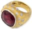 18K TEXTURED YELLOW GOLD, DIAMOND, RUBY RING