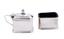 A SILVER MUSTARD, SALT AND PEPPER SET WITH BLUE GLASS LINER
Silver