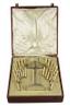 Art Deco champagne stand
Silver and rock crystal, gold. Six bone swizzle sticks of one design with cabochon moonstone finials set in silver, and ...