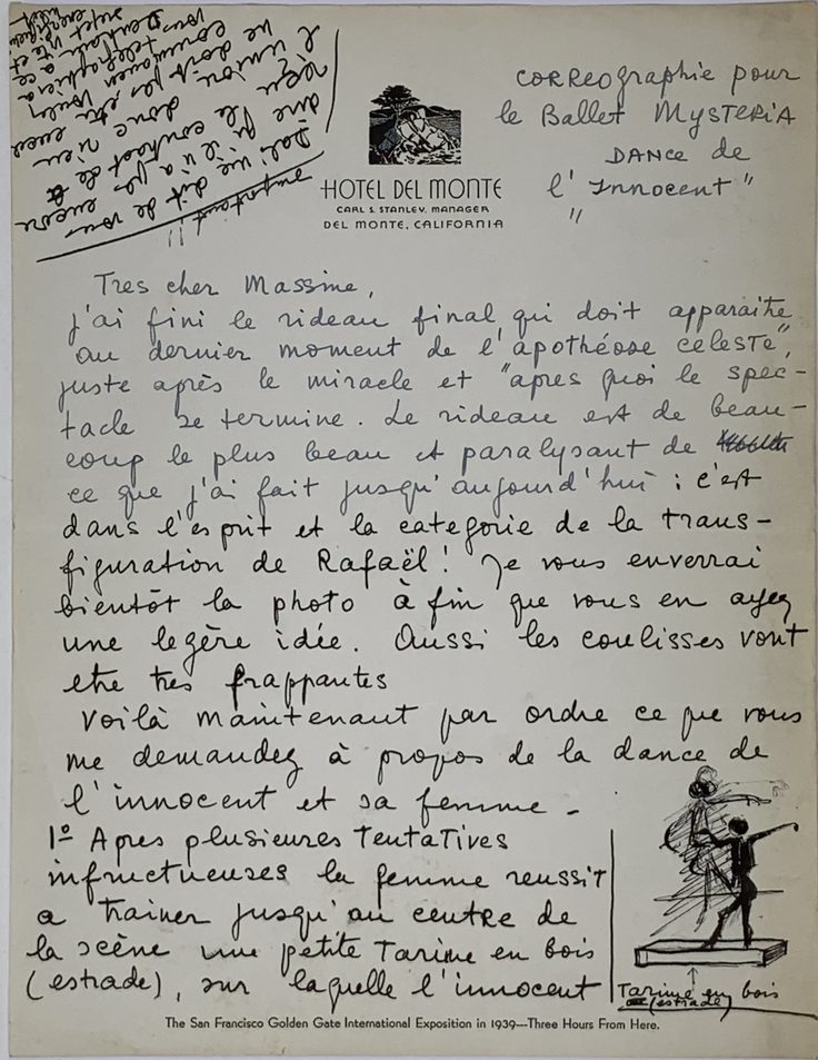 ‘Correographie pour le ballet Mysteria dance de l’Innocent’, lettre dictée à Gala