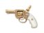 PENDENTIF REVOLVER MINIATURE EN OR JAUNE 18K, DIAMANTS ET NACRE