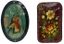 [NO RESERVE]
SET OF TWO RUSSIAN LACQUERED WOODEN BROOCHES