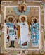AN ICON 'THREE SAINTS' WITH EMBRODED OKLAD