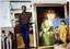 FERNANDO BOTERO. BORN 1932.
Autographed photograph. Portrait of the artist with his paintings.