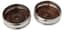 PAIR OF SILVER-PLATED AND WOOD WINE BOTTLE COASTER WITH BAIZE BASE