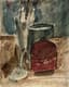 MIKHAIL SOKOLOV (1885-1947)
Double-sided drawing: Cottage in a forest and Still life with glass