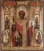 ICON 'SAINT NICHOLAS OF MOZHAYSK' WITH GUARDIAN ANGEL AND SAINT
Vyetka, Russia, mid-19th century